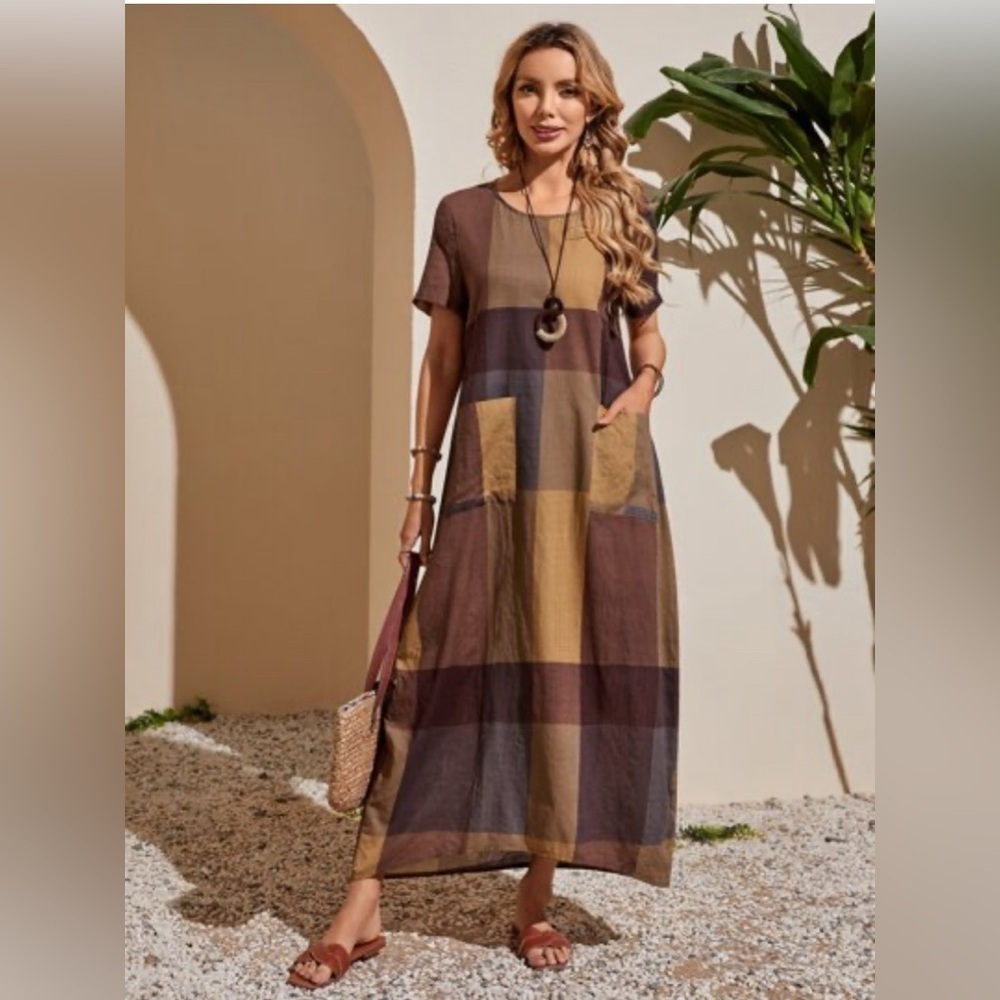 EMERY ROSE Plaid Colour Block Dual Pocket Dress